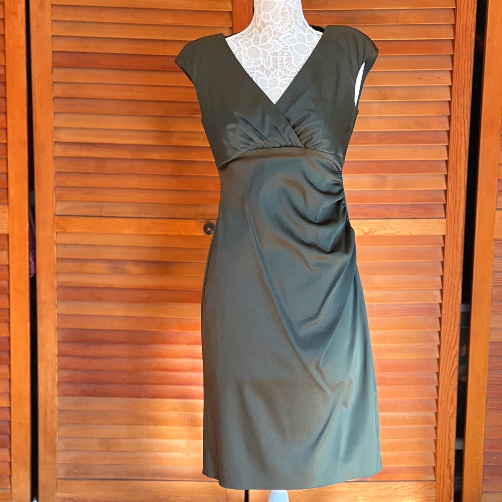 RALPH LAUREN Dark Green Satin Cocktail Dress, Size 10